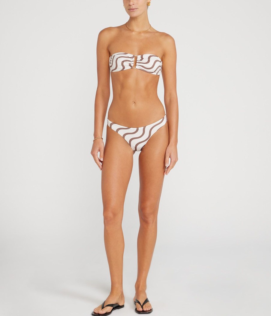 Clothing Yaitte | Nevis Bandeau In Sand And Tofu Wave Stripe