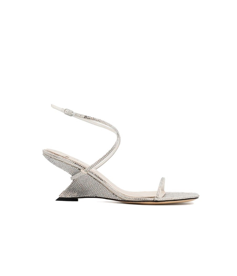 Shoes Studio Amelia | Halter Curved Wedge In White Diamante