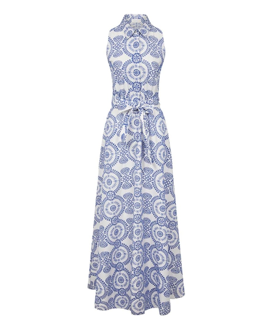 Clothing Borgo De Nor | Paloma Broderie Anglaise Collared Gown In Blue