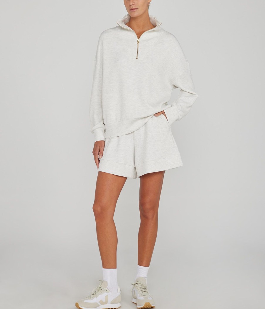 Clothing Varley | Hawley Half Zip Sweatshirt In Ivory Marle